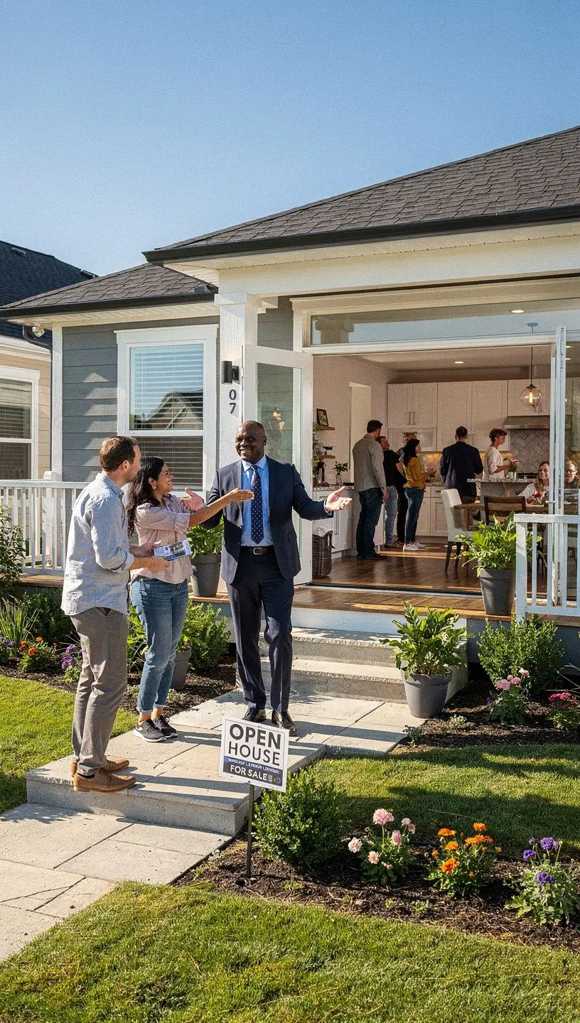 Wizualizacja powiadomień o zmianach w ofertach nieruchomości na telefonie komórkowym.