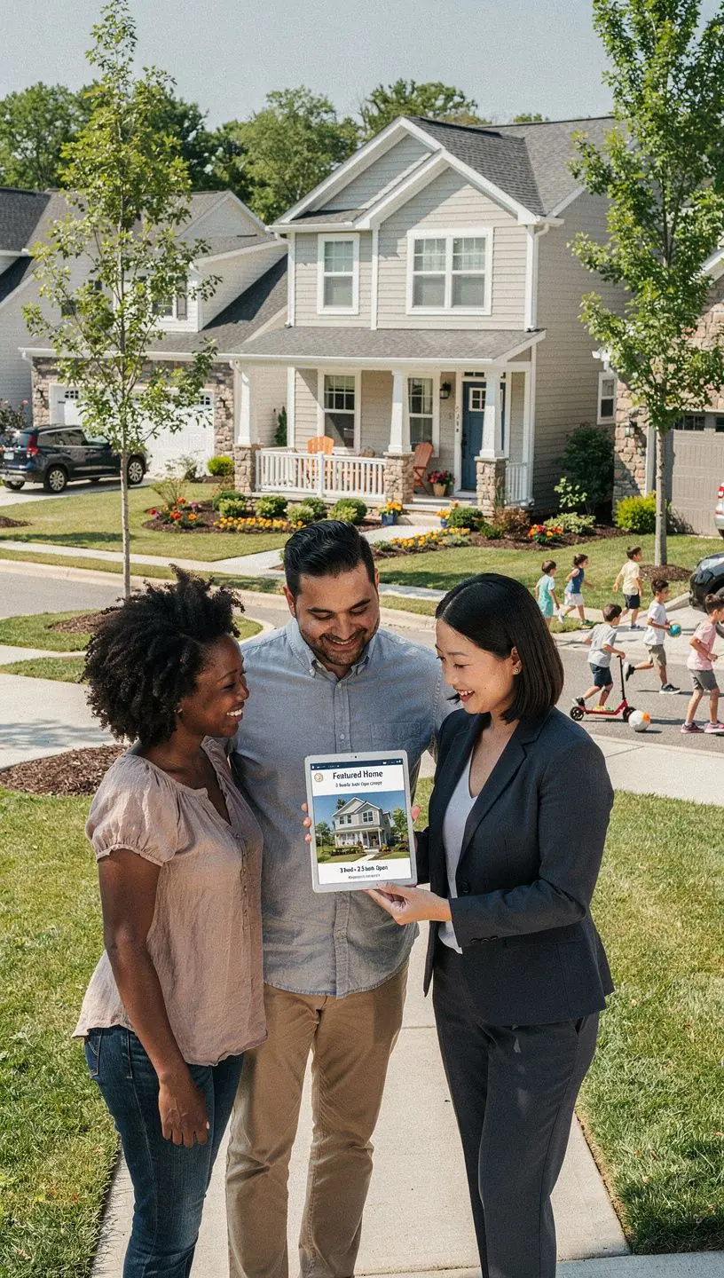 Konsultant nieruchomości pokazujący klientowi plan mieszkania.