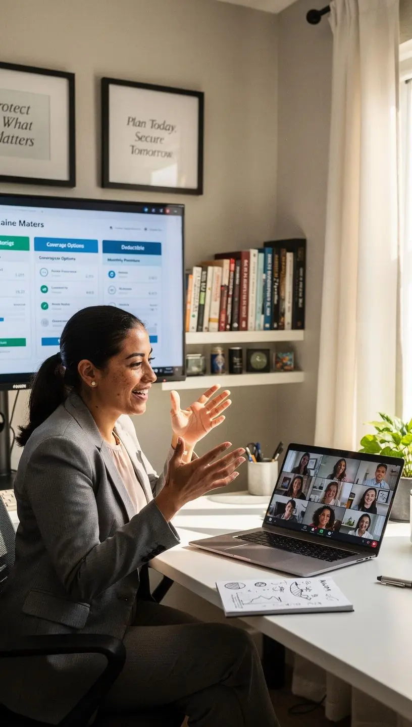 Zdjęcie zespołu doradców ubezpieczeniowych pomagających klientowi w wyborze planu.